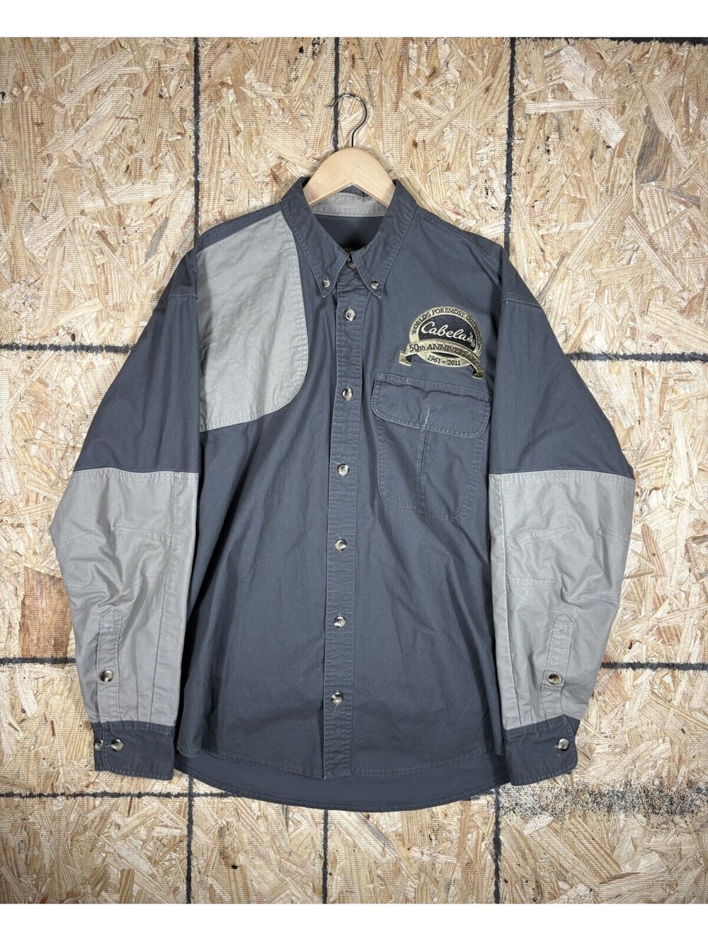 Cabela’s L Long Sleeve Button Shirt 50th Anniversary Embroidered Gray